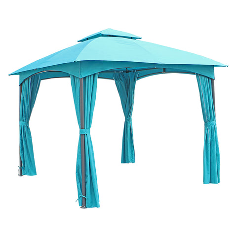 ST. Kitts 10-Foot Steel Dome-top Gazebo with Curtains - Aqua Blue