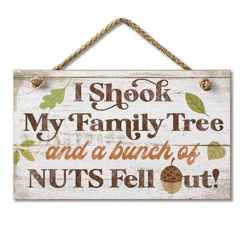 Highland Home Family Tree Hanging Wood Wall Sign 9.5" by 5.75" Made in the USA Features Braided Rope Hanger