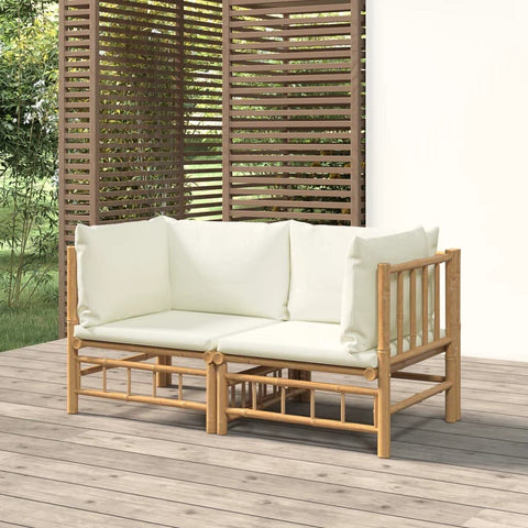 Oakestry Garden Corner Sofa Natural Bamboo with Cream White Cushions, Modular Outdoor Lounge