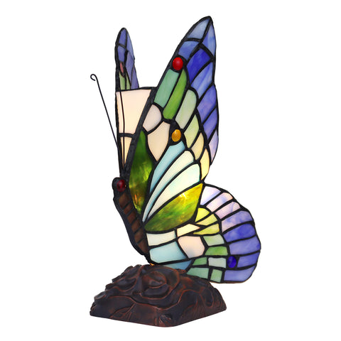 Chloe Lighting Kacy 3 Tiffany-Style 1 Light Butterfly Accent Table Lamp 10" Tall