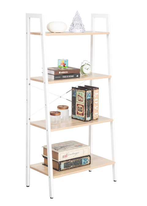JJS Industrial 4-Tier Bookshelf, Freestanding Rustic Display Bookcase Storage Rack Shelf Plant Stand for Living Room Home Office, Oak/White