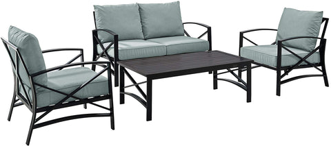 Kaplan 4Pc Outdoor Loveseat Patio Furniture Set Mist/Oil Rubbed Bronze - Loveseat, Coffee Table, & Two Chairs