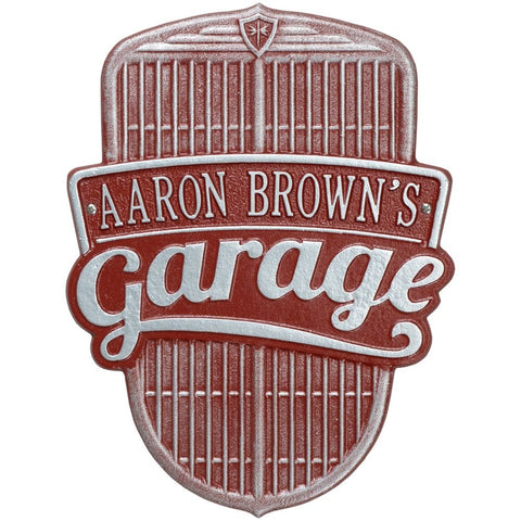Car Grille Garage Plaque - Standard Wall - One Line (Red Silver)