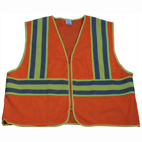 Petra Roc OVM2-CB2-2X/3X ANSI Class 2 Lime Contrast Binding Safety Vest, XX-Large/XXX-Large, Orange Mesh