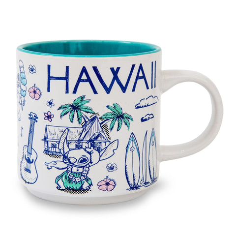 Disney Lilo & Stitch Hawaii Allover Icons Ceramic Stacking | Large Coffee Cup For Espresso, Caffeine, Beverages, Home & Kitchen Essentials | Cute Gifts and Collectibles | Holds 13 Ounces