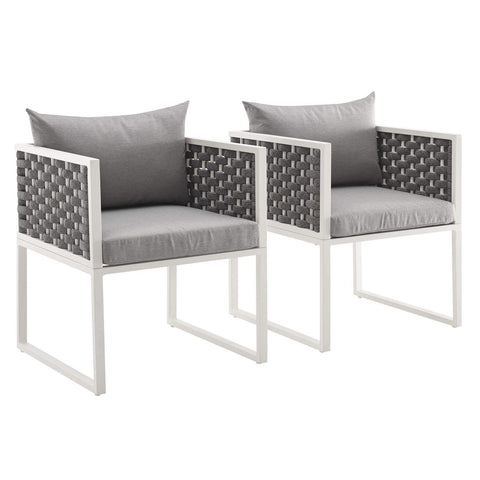 Modway Stance Outdoor Patio Aluminum Set of 2 Dining Armchair in White Gray