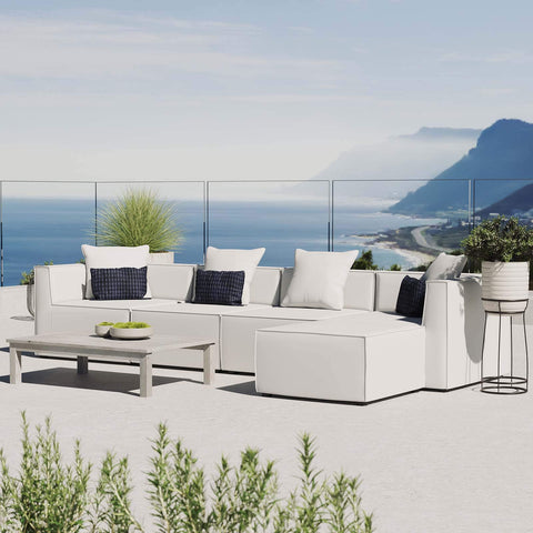 Modway EEI-4382-WHI Saybrook Patio Upholstered 5-Piece Sectional Sofa in White