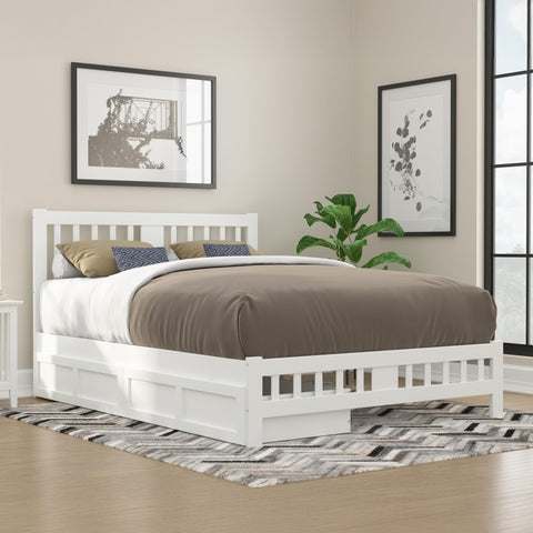 AFI, Tahoe Queen Platform Bed with Matching Footboard & Set of 2 Under-Bed Storage Drawers, White