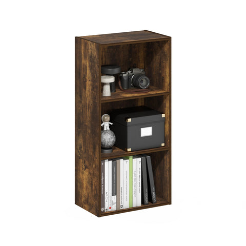 Furinno LUDER Book Shelf, 3-Tier Modern Bookshelf, Open Shelves Bookcase, 9.3" x 16" x 31.4", for Living Room, Bedroom, Home Office, Amber Pine