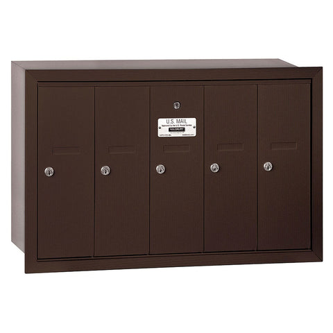 Salsbury Industries 3505ZRP Recessed Mounted Vertical Mailbox with Master Commercial Lock, Private Access and 5 Doors, Bronze