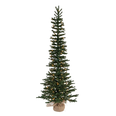 Vickerman 5' Mini Pine Artificial Christmas Tree, Warm White Italian LED Mini Lights, Seasonal Indoor Home Decor with Decorative Burlap Base