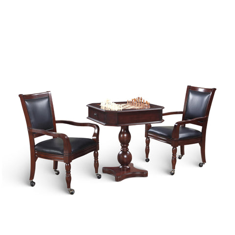 Hathaway Fortress 3 in 1 Chess, Checkers & Backgammon Pedestal Game Table and Chairs Set – Multipurpose Chess Table Furniture w/ Reversible Tabletop, Storage Drawers & Complete Accessories - Mahogany