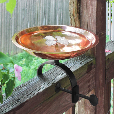Oakestry BB-08-OR Dogwood Bracket Railing Mount Birdbath and Birdfeeder with Adjustable clamp for Outdoor Spaces 12 inches, Copper, White, Black