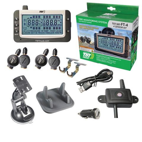 TST 507 Series TPMS - RV Tire Pressure Monitoring System with 4 Flow Thru Sensors & Monochrome Display Monitor for Travel Trailers, Campers and Motorhomes (Metal Valve Stems Required for Flow Thru)