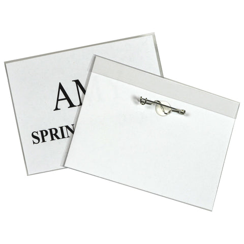 C-Line Pin Style Name Badge Holders with Inserts, 3.5 x 2.25 Inches, 100 per Box (94223)