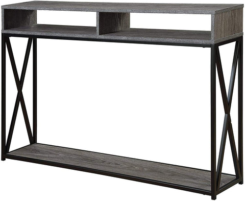 Convenience Concepts Tucson Deluxe 2 Tier Console Table 47.25" - Modern Industrial Sofa Table with Storage Shelves, Entryway hall Table for Living Room, Weathered Gray/Black