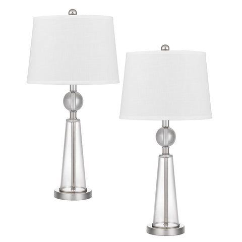 Cal Almere 100W Glass Table lamp with Taper Drum hardback Fabric Shade. Priced and Sold as Pairs