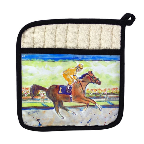 Betsy Drake PT055B Racing Horse Gold Pot Holder