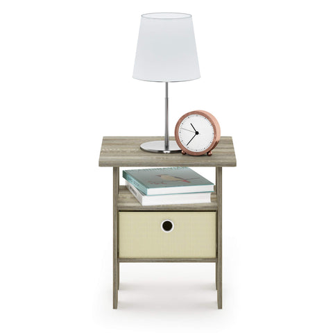 Furinno ANDREY Side Table, End Table, Night Stand with Open Shelves and Storage Bin, Bedside Table, for Living Room, Bedroom, Sonoma Oak
