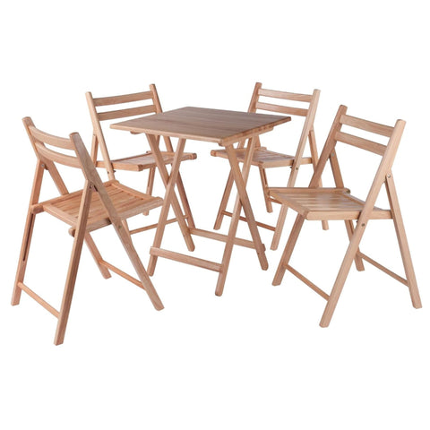 Oakestry Delaney 5-Piece Folding Table and Chair Set in Natural Wood Finish, Space-Saving Dining Set for Kitchen, Apartment & Small Spaces