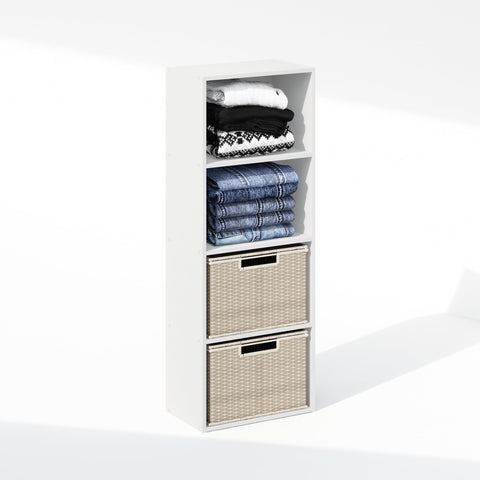 Furinno Reed Closet Organizers and Storage, 4-Tier Closet Organizer, Open Shelf Closet Storage, for Wardrobe, Bedroom, Living Room, White