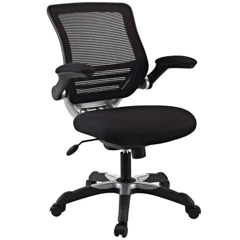 Modway Edge Mesh Back and Mesh Seat Office Chair In Black With Flip-Up Arms in Black