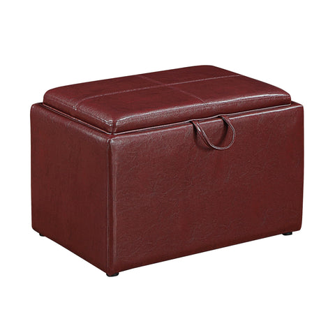 Convenience Concepts Designs4Comfort Accent Storage Ottoman 22.75" - Modern Foot Stool with Decorative Tray for Living Room, Dining Room, Office, Burgundy Faux Leather