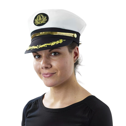 Forum Yacht Captain's Hat Costume, White/gold sequin, Adult