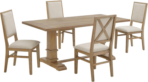 Joanna 5-Piece Dining Table Set For 4 Rustic Brown /Creme - Table & 4 Upholstered Back Chairs