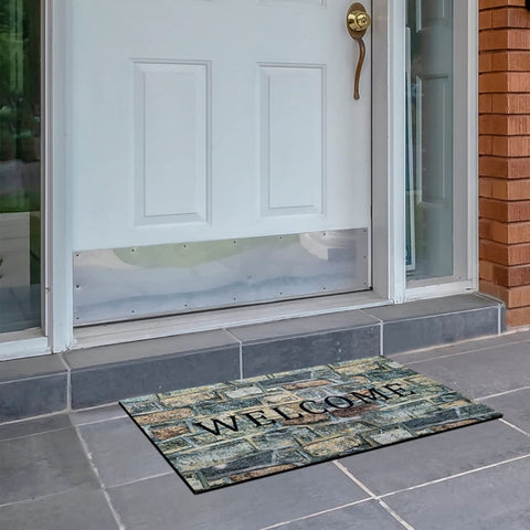 Welcome Outdoor Rubber Entrance Door Mat, Welcome Stone - 18 Inch Width, 30 Inch Length - Durable, Easy to Clean & Decorative Mats - Heavy Duty for All Weather - Doormat Traps Dirt, Debris, & Mud