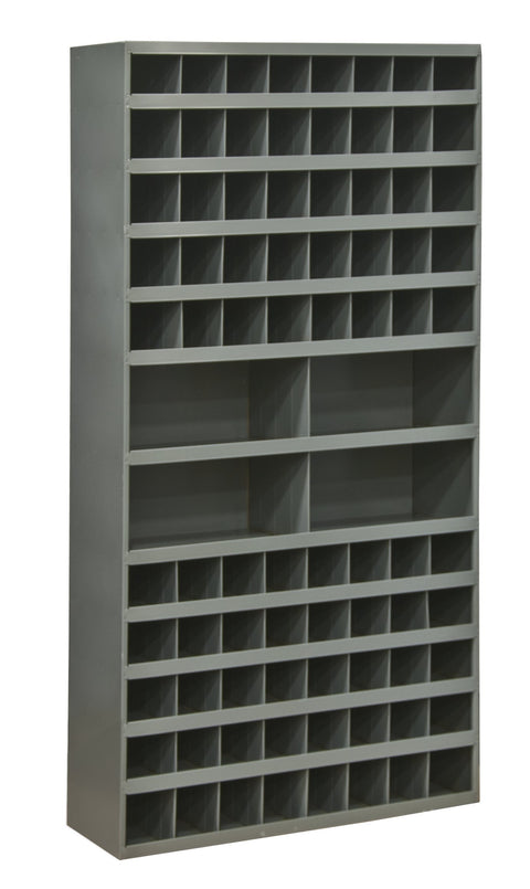 Durham 735-95 Cold Rolled Steel Opening Parts Tall Bin Cabinet with Slope Shelf Design, 12" Length x 33-3/4" Width x 64-1/2" Height, 84 Opening Bins, Gray Powder Coated Finish