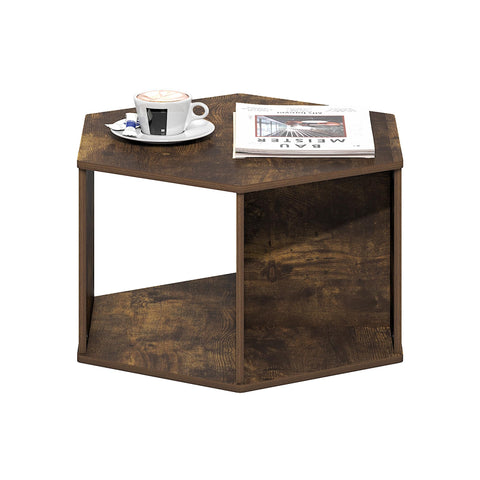 Furinno Simple Design Coffee Table, Hexagon Modern Coffee Table with Open Shelf, Vertical or Horizontal Side Table, for Living Room, Bedroom, Home Office, Amber Pine