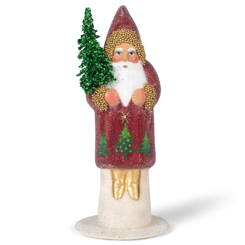 Alexander Taron 1915 Schaller Paper Mache Candy Container-Santa with Swarovski Crystal, Red