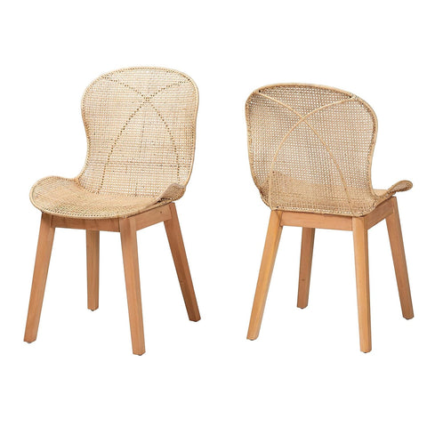 Baxton Studio Sabelle Japandi Natural Brown Mahogany and Rattan Dining Chair