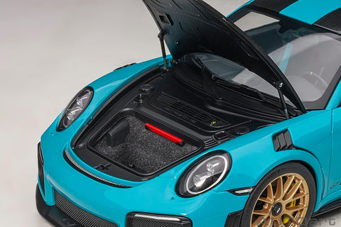 Autoart Porsche 911 (991.2) GT2 RS Weissach Package Miami Blue with Carbon Stripes 1/18 Model Car