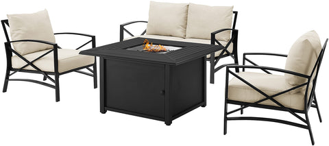Kaplan 4Pc Outdoor Loveseat Set W/ Fire Table Oatmeal/Oil Rubbed Bronze - Loveseat, Dante Fire Table, & 2 Arm Chairs