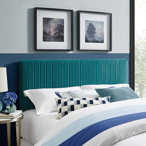 Modway Keira Channel Tufted Performance Velvet Upholstered Full / Queen Headboard in Teal