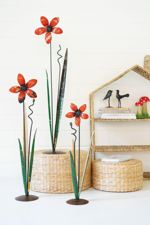 KALALOU NTM1379 Set of Three Recycled Iron Flowers