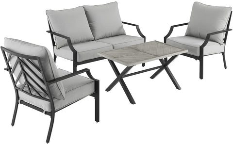 Otto 4Pc Outdoor Loveseat Patio Furniture Set Gray/Matte Black - Loveseat, Coffee Table, & 2 Armchairs