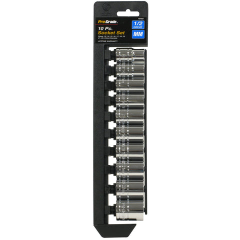 Prograde 10 PC. 1/2" DR. METRIC SOCKET SET WITH RAIL,1/2" mm,19405