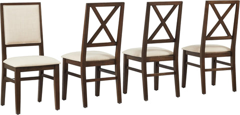 Crosley Furniture Joanna Modern Farmhouse Upholstered X Back Wood Dining Chairs Set of 4, Kitchen Chair, Dark Oak/Creme