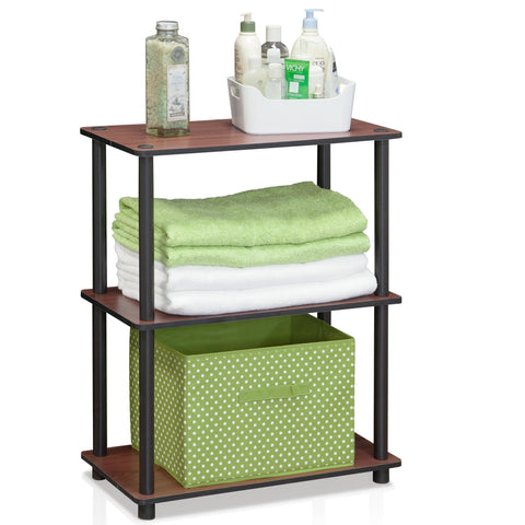 Furinno TURN-N-TUBE Storage Shelves, 3-Tier Book Shelf, Corner Shelf, Toolless Open Shelves, for Organization and Storage, Living Room, Garage, Home Office, Dark Cherry