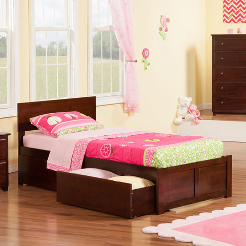 AFI Orlando Twin XL Size Platform Bed with Footboard & Storage Drawers in Walnut
