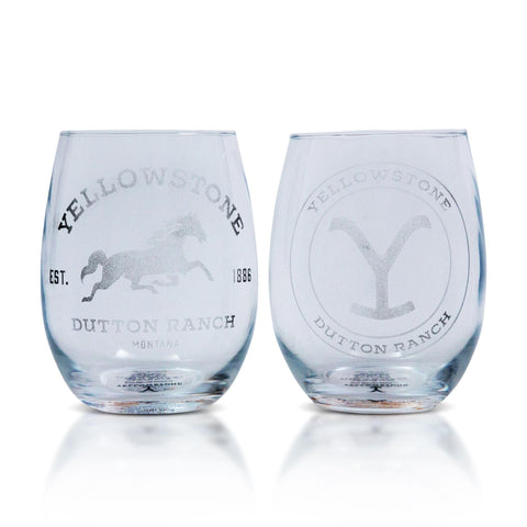 Toynk Yellowstone Dutton Ranch Stemless Wine Glasses, Set of 2 | 20-Ounce Tumbler Cups For Mimosas, Cocktails