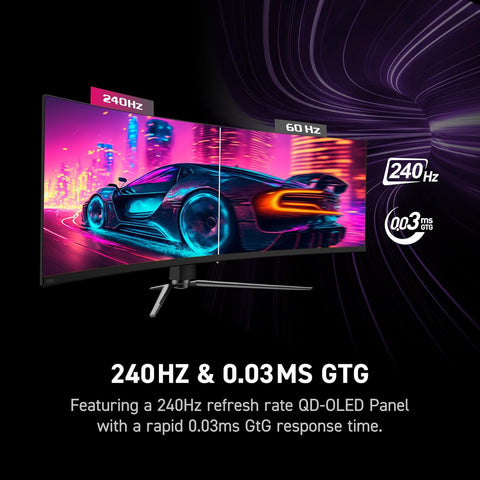 msi MPG 491CQPX QD-OLED 49-inch QD-OLED 5120 x 1440 (DQHD) Computer Monitor, 240Hz, G-SYNC Compatible, HDMI, Display Port, VGA Port, VESA Mountable, Tilt, Height Adjustable, Speaker, 0.03ms, Black