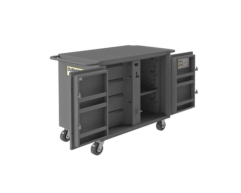 Job Site Cabinet Mobile 4 Drawers 1 Adjustable Interior Shelf 4 Door Shelves Pad Lockable Push Handle Gray
