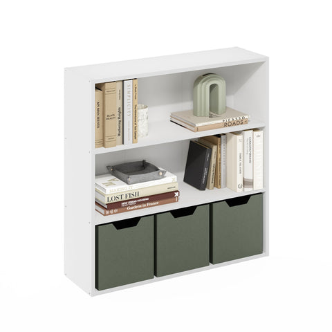 Furinno PASIR Book Shelf, 3-Tier Bookshelf with Open Storage Shelf, Standing Bookcase, 9.3 x 31.3 x 31.5, Easy Assembly, for Living Room, Bedroom, Home Office, White