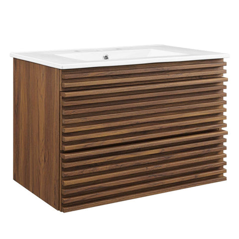 Modway Render 30" Wall-Mount Bathroom Vanity in Walnut White