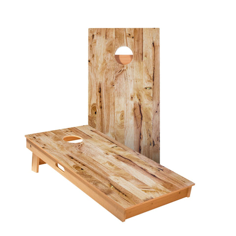 Skip's Garage Light Wood Panels Cornhole Boards - Includes (2) Boards (NO Bags) + (1) Case & (2) Hole Lights