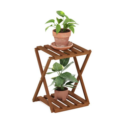 Furinno TIOMAN Patio Table, 2-Tier Outdoor Side Table, Toolless Multipurpose Folding Display Shelf, Plant Stand, for Patio, Garden, Porch, Natural